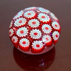 Vintage Millefiori glass round floral paperweight